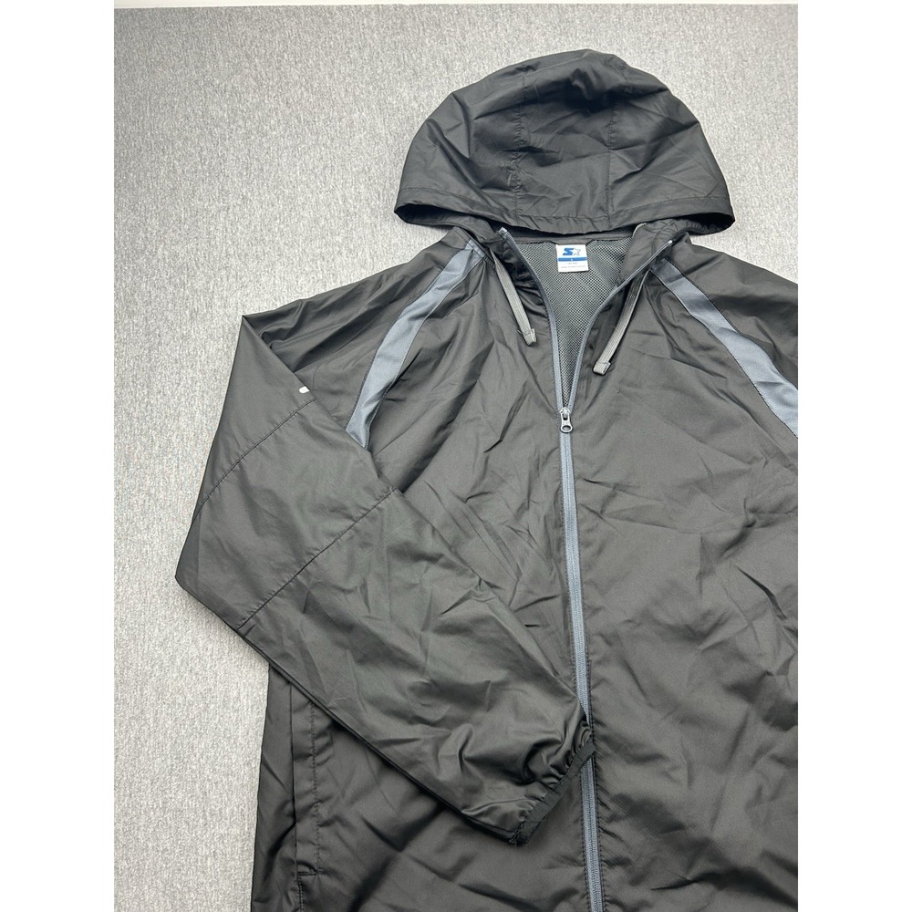 Starter Mesh Lined Black Rain‎ Jacket Full Zip Mens Large Hooded Windbreaker